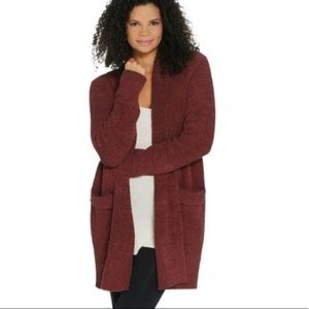 Barefoot Dreams CozyChic Cali Cardigan- Garnet/ Rosewood Maroon Red-Medium
